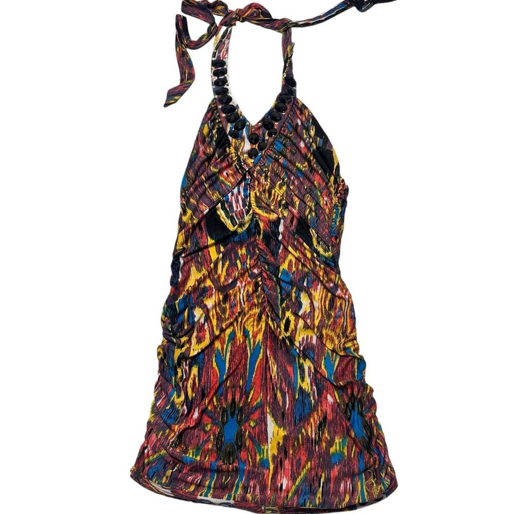 Baby Phat Vintage Beaded Multi color Halter Nevk Backless Dress Women’s Size M - Picture 3 of 5